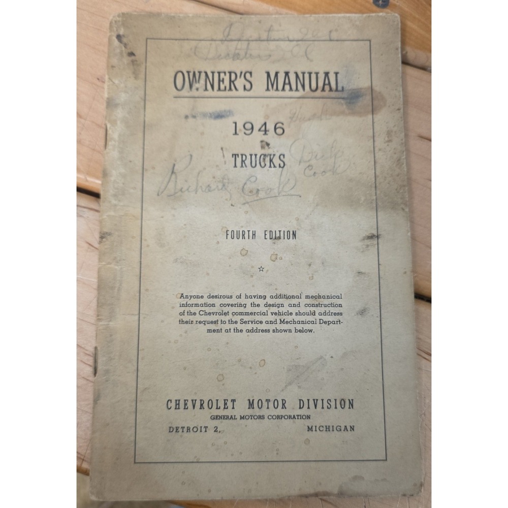 Vintage 1946 Chevrolet Trucks Owners Manual 4th Edition Chevy GM Original Book